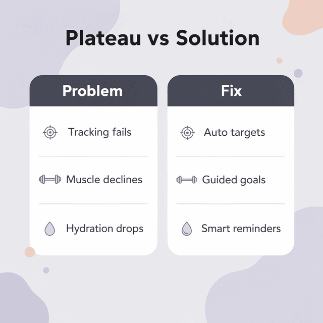 Comparison chart showing plateau problems versus MeAgain solutions
