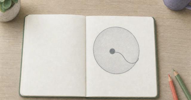 Hand-drawn diagram of a small filled circle nested inside a larger shaded circle