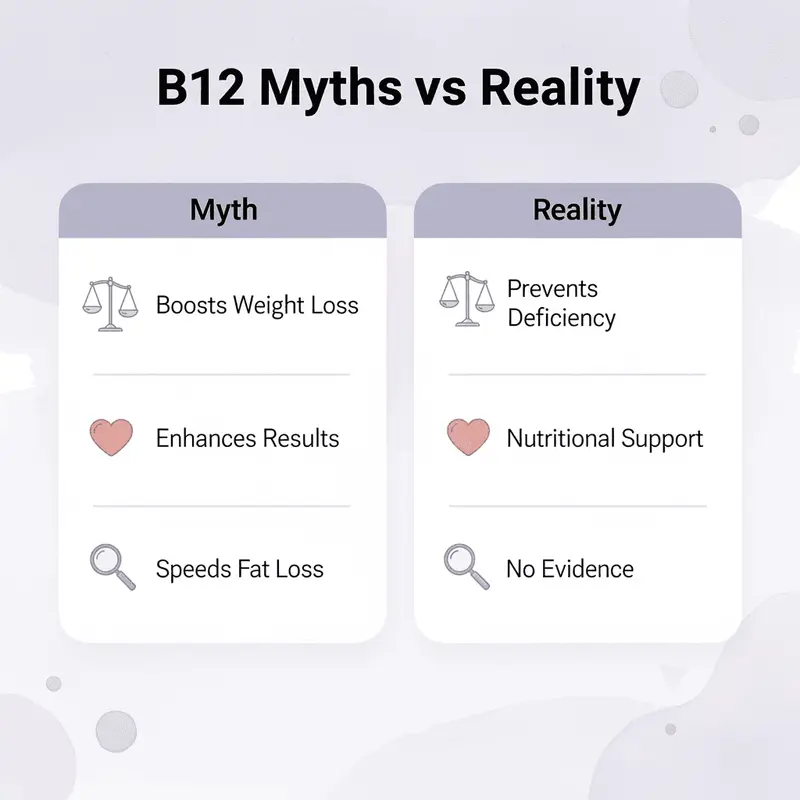 Comparison chart showing B12 myths versus reality