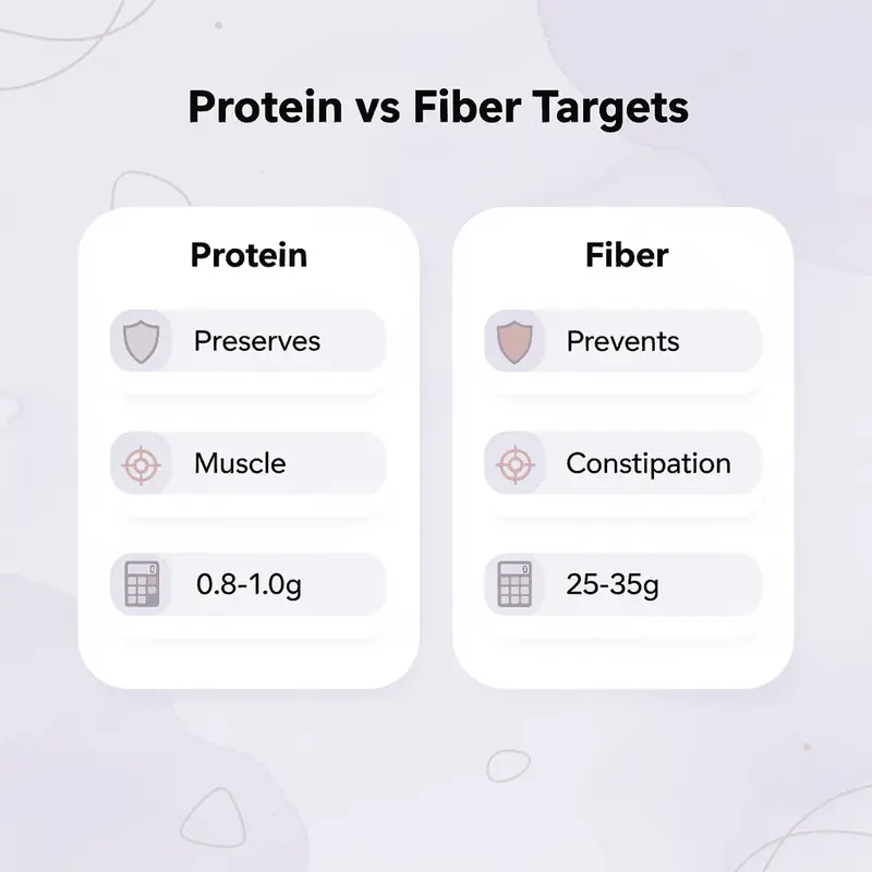 Comparison chart of protein versus fiber daily targets and benefits
