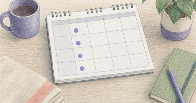Four-week calendar with the same weekday marked once each week