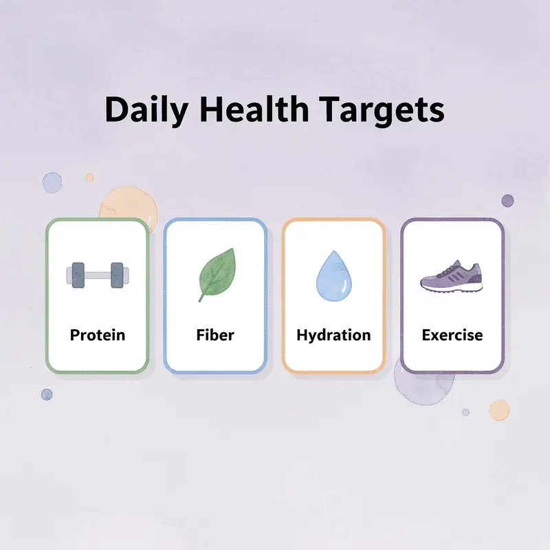 Infographic showing daily health targets for GLP-1 users