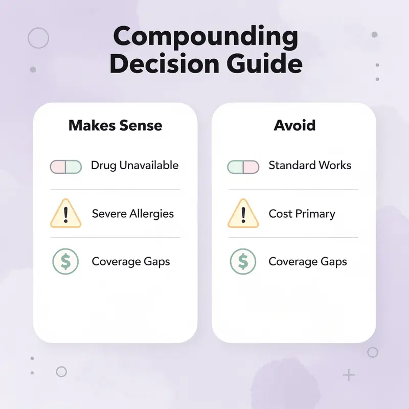 Comparison chart showing when compounding makes sense versus when to avoid it