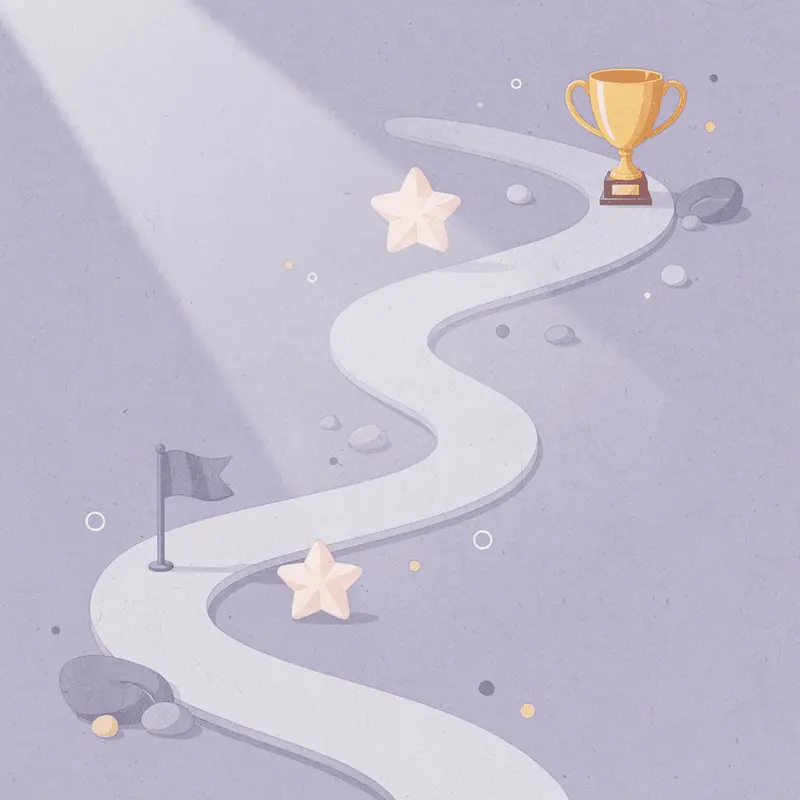 Winding path with milestone markers representing progress tracking journey