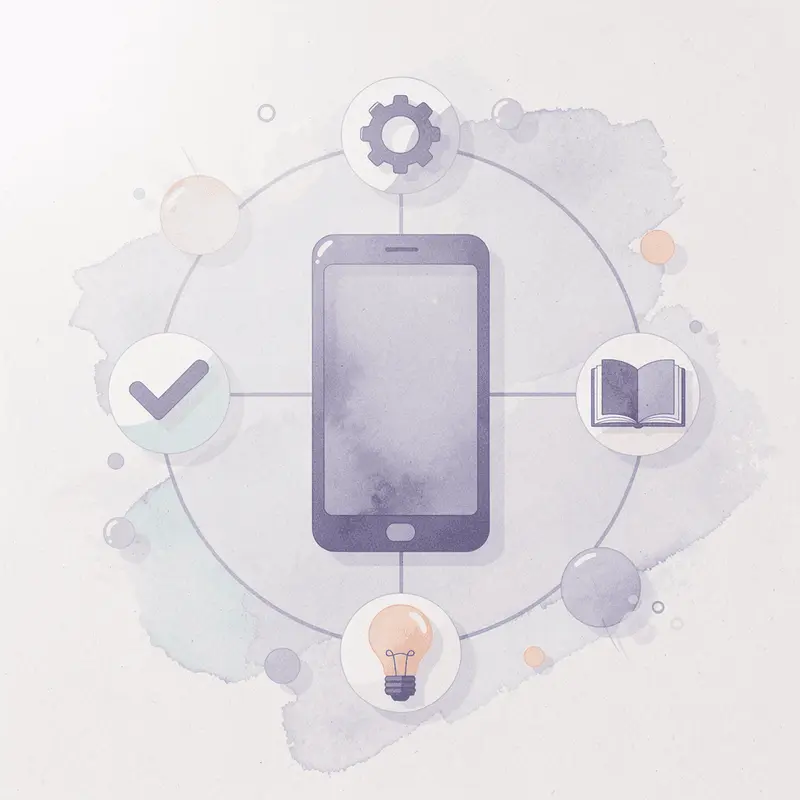 App icon connected to habit tracking icons showing integrated approach