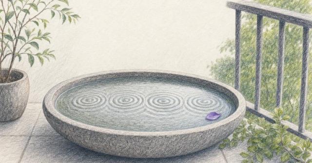 Four identical ripple sets on a basin showing a repeating rhythm