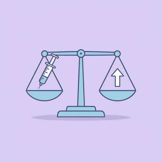 Balance scale comparing oral medication bioavailability at 1-2 percent versus injectable at 89 percent