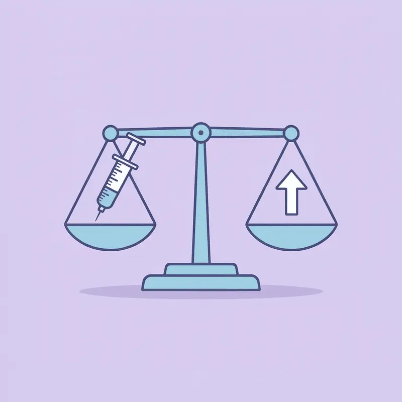 Balance scale comparing oral medication bioavailability at 1-2 percent versus injectable at 89 percent