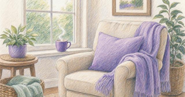 Cozy window corner with a warm mug and a soft throw in morning light