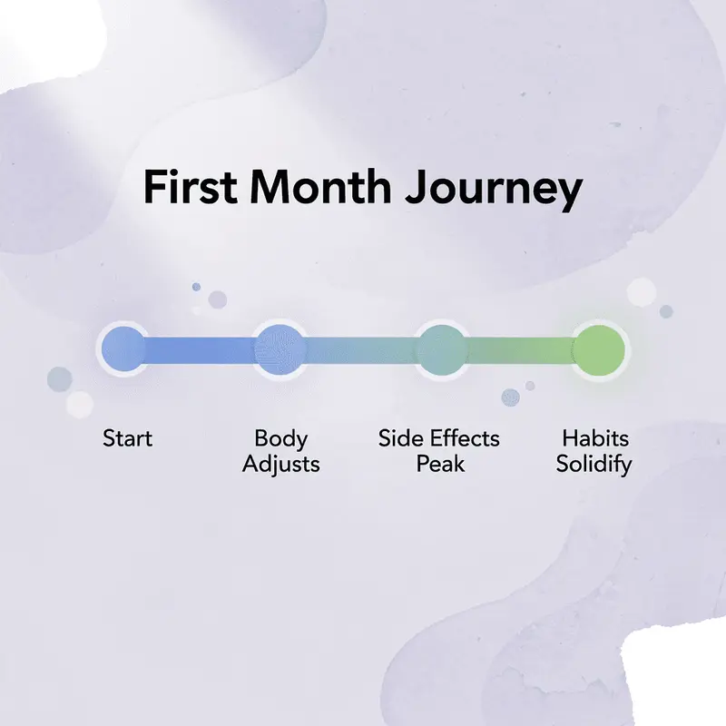 Timeline showing the critical first 30 days of GLP-1 treatment
