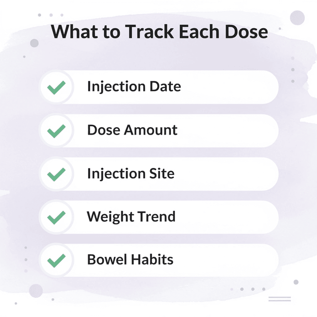 Checklist infographic listing six key semaglutide tracking variables