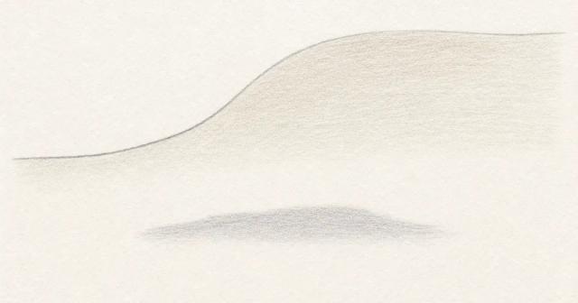 Hand-drawn sketch of a low line curving upward into a wide pale band at the top of the page