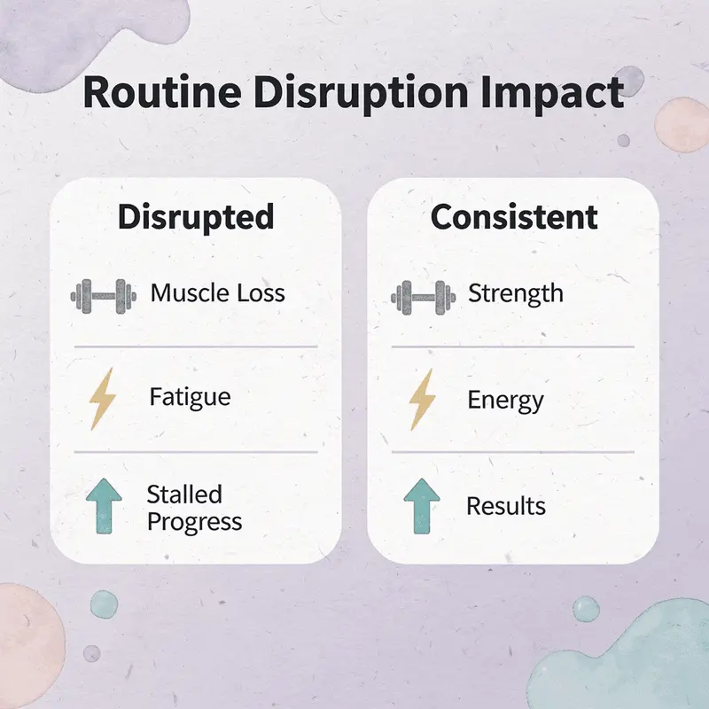 Comparison chart showing disrupted vs consistent routine outcomes