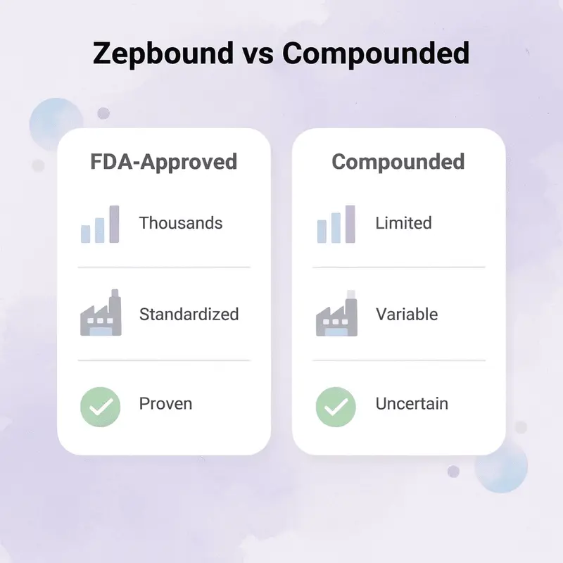Comparison chart of FDA-approved Zepbound versus compounded tirzepatide