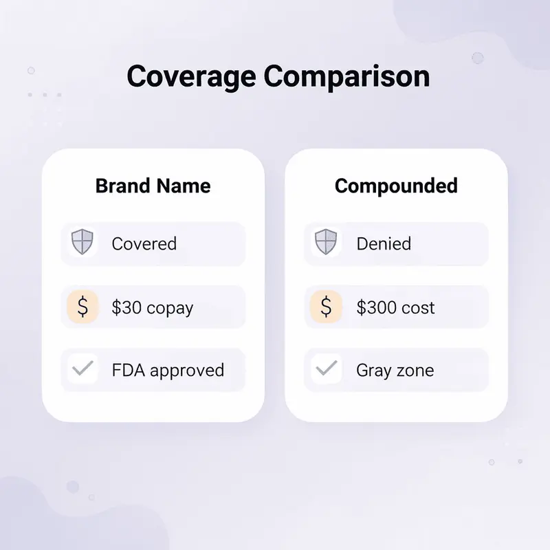 Comparison chart showing brand name vs compounded medication coverage