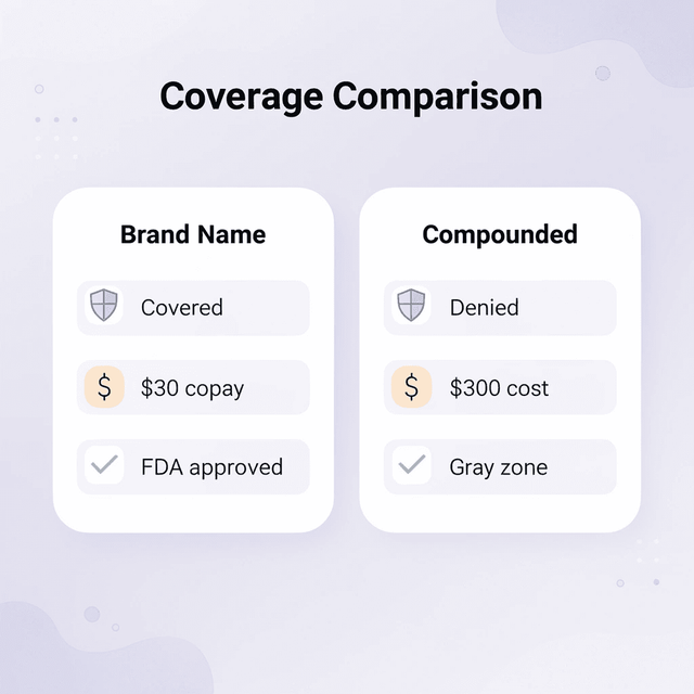 Comparison chart showing brand name vs compounded medication coverage