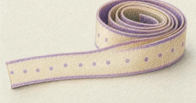 A coiled cloth tape measure with only its first section unspooled