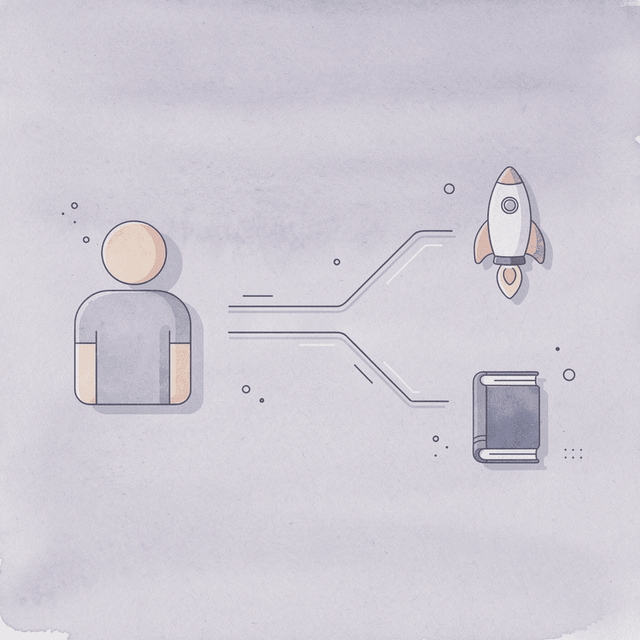 Pill icon splitting into two paths representing medication options