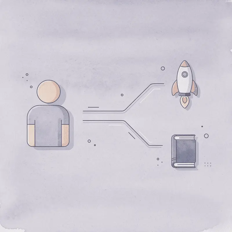 Pill icon splitting into two paths representing medication options