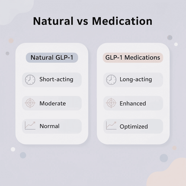 Comparison chart showing differences between natural GLP-1 and GLP-1 medications