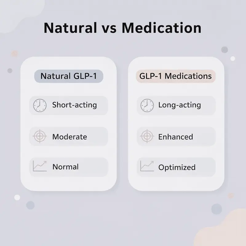 Comparison chart showing differences between natural GLP-1 and GLP-1 medications
