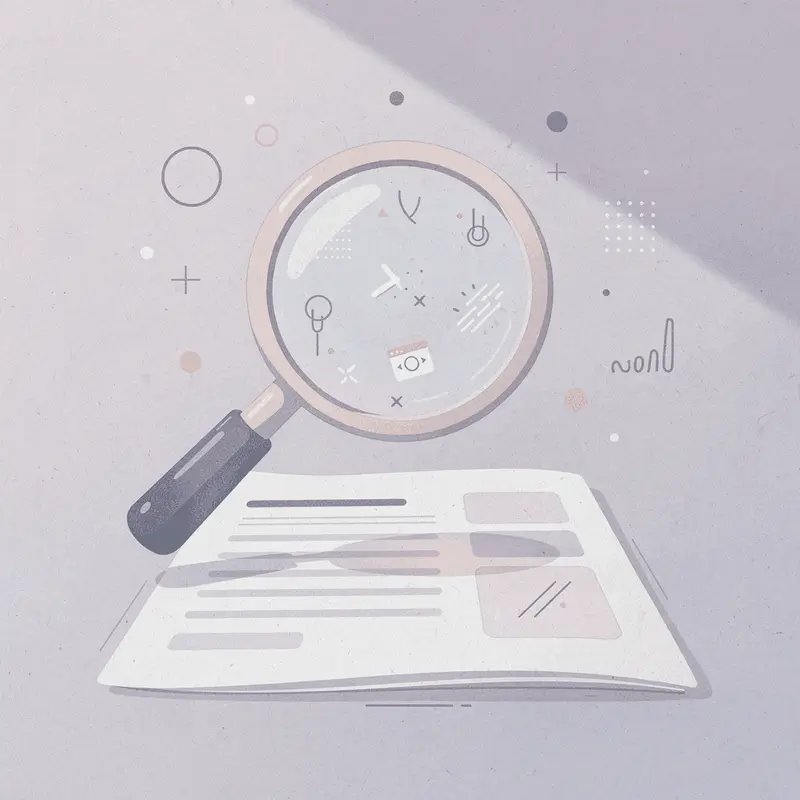 Magnifying glass examining medication for quality inspection