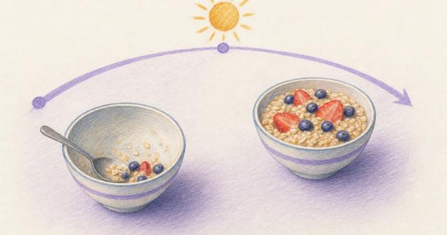 Two identical bowls at the same time, one empty and one still full