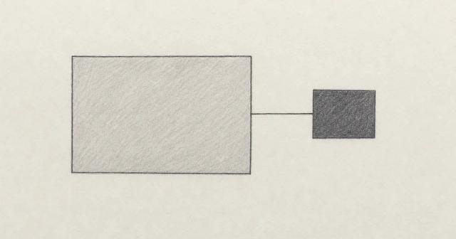 Hand-drawn diagram with a large pale block beside a much smaller dark block