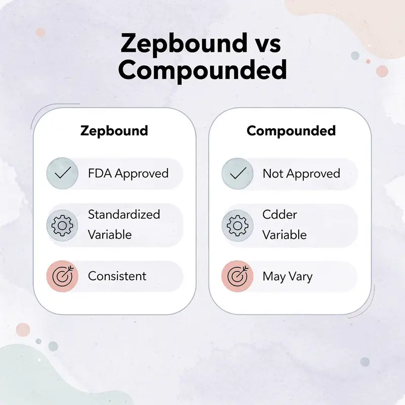 Comparison table showing differences between Zepbound and compounded tirzepatide