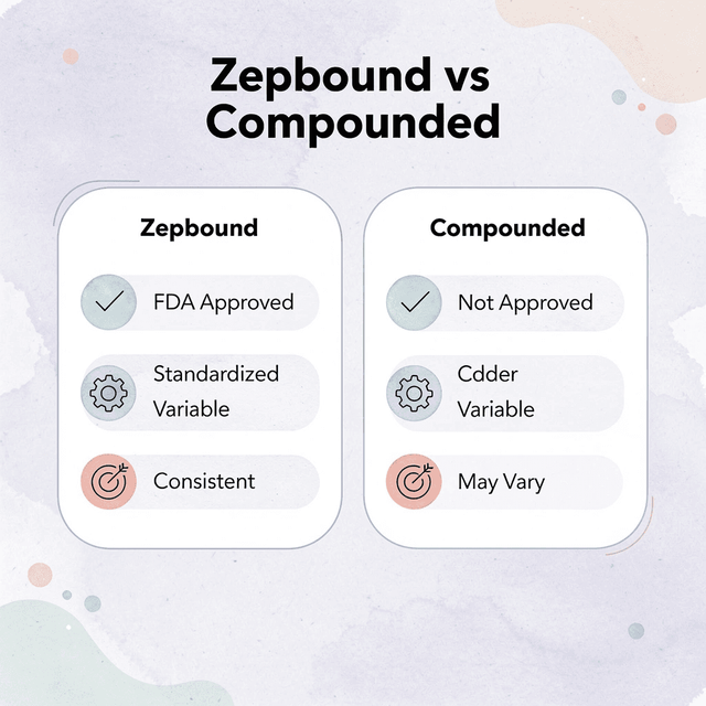 Comparison table showing differences between Zepbound and compounded tirzepatide