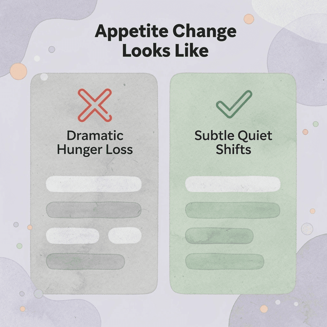 Before and after infographic contrasting dramatic hunger loss with subtle appetite shifts on Zepbound