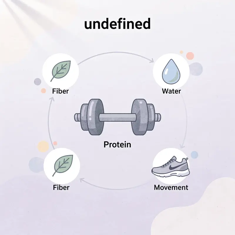 Hub and spoke diagram showing app tracking protein, fiber, water, and movement