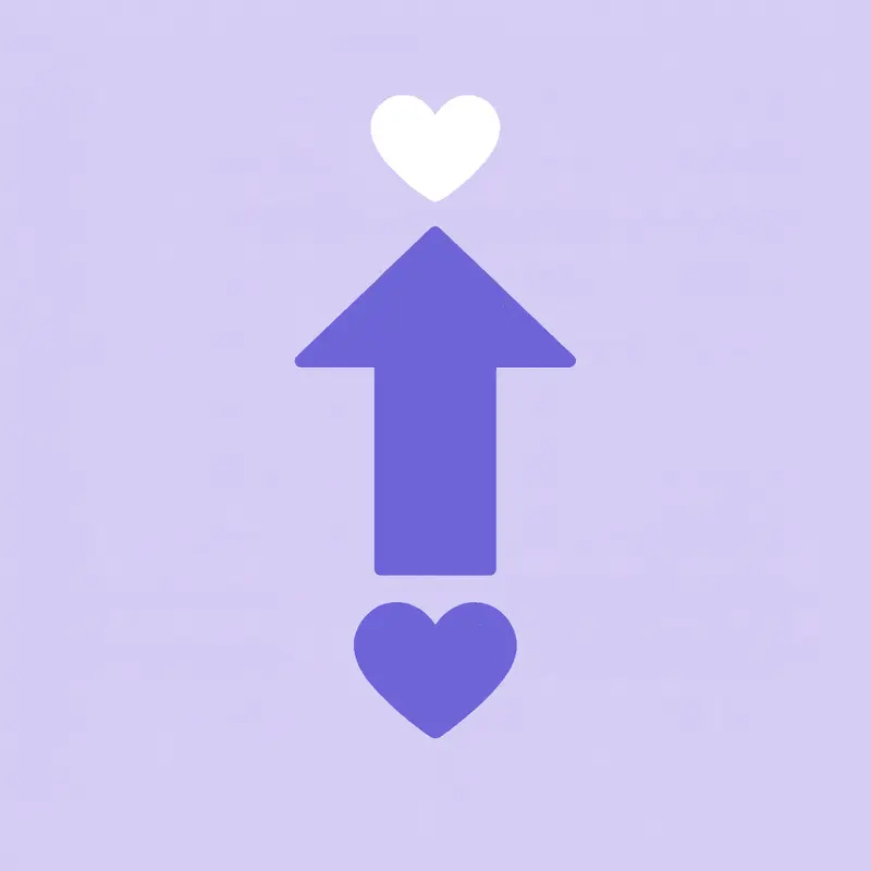 Upward arrow showing significant symptom improvement after initial adjustment period