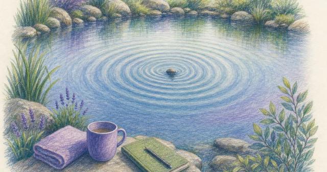 Pond ripples from a stone fading outward to a calm still surface