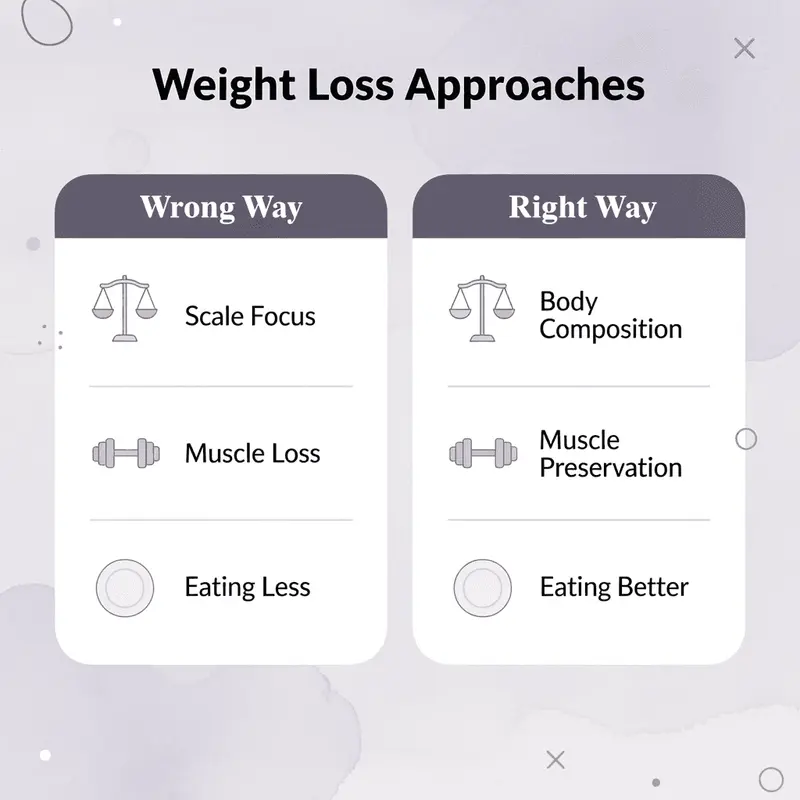 Comparison chart showing wrong vs right approaches to weight loss