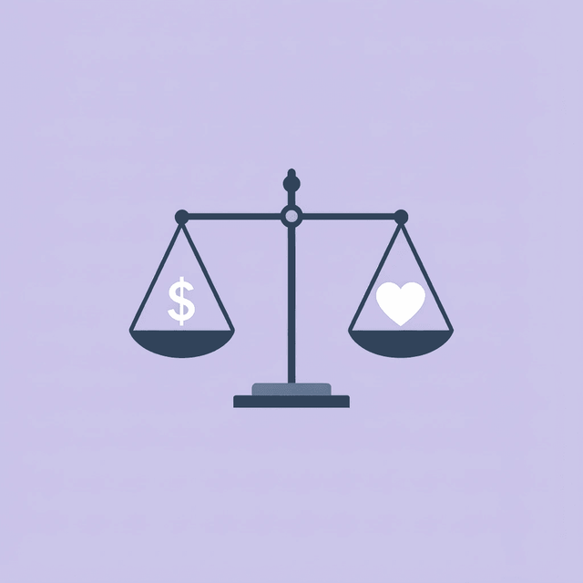 Balance scale comparing reduced costs versus maintained quality of care