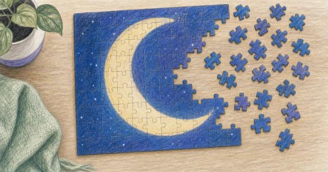 A mostly assembled jigsaw puzzle with loose pieces at the table edge