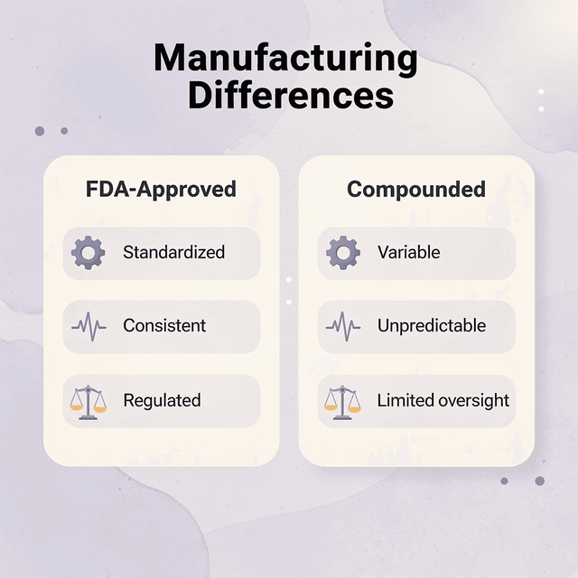 Comparison chart showing differences between FDA-approved and compounded medications