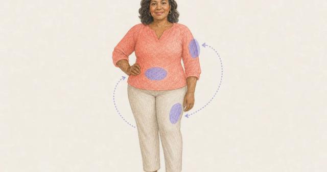 Body outline showing abdomen, thigh, and upper arm zones
