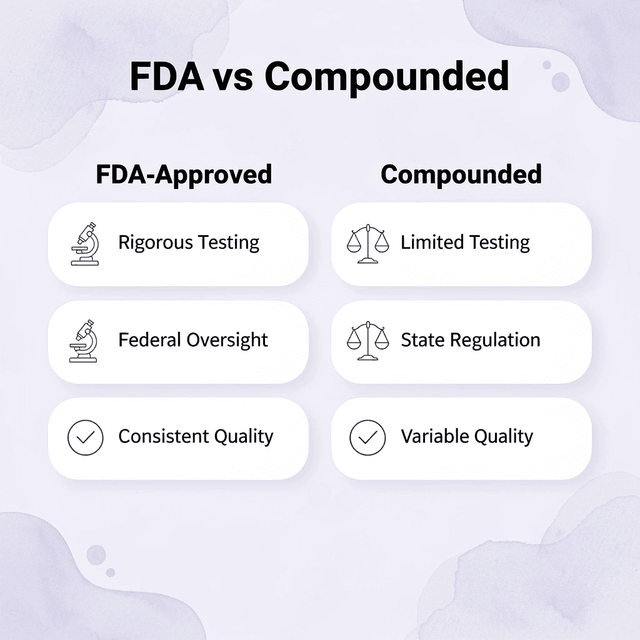 Comparison chart showing differences between FDA-approved and compounded medications