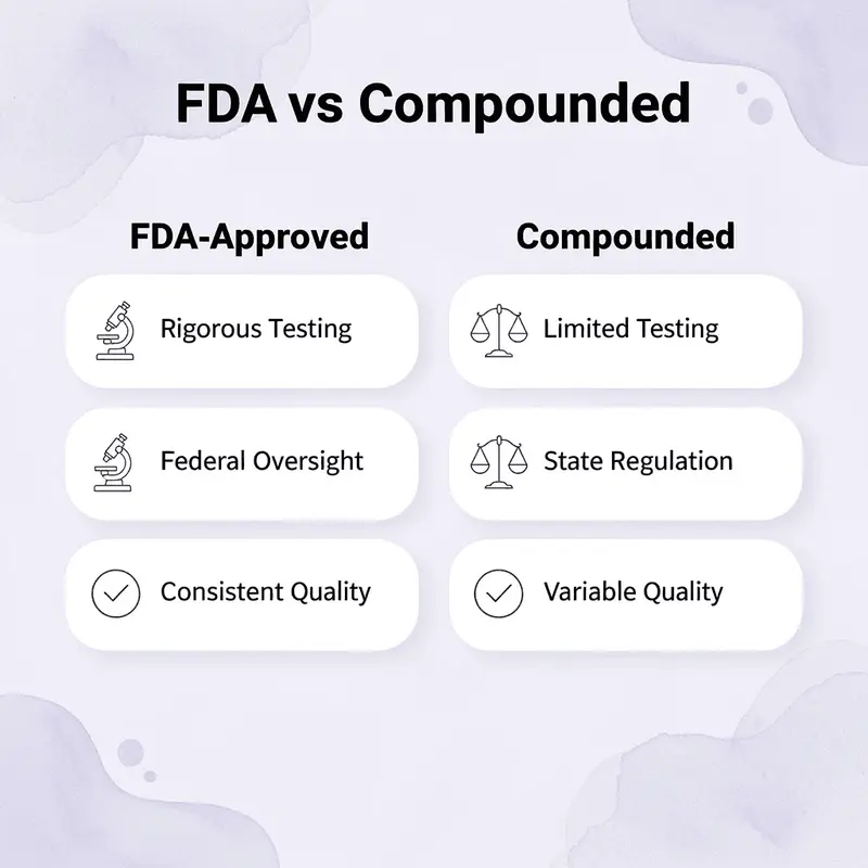 Comparison chart showing differences between FDA-approved and compounded medications