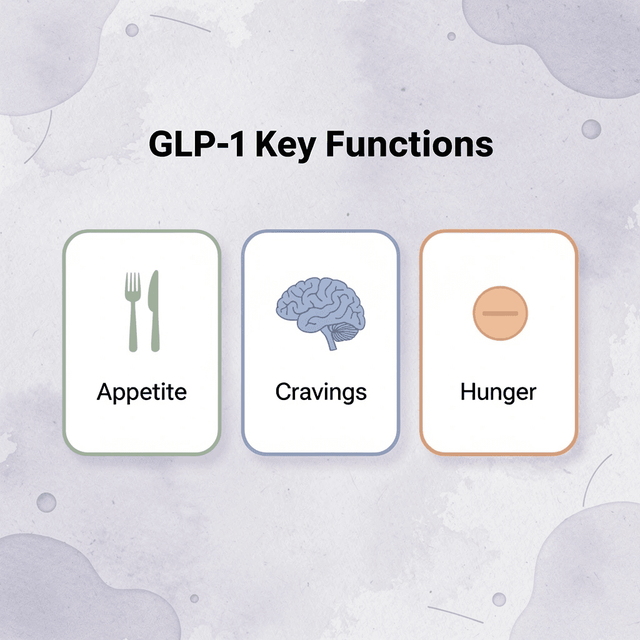Infographic showing three key functions of GLP-1 medication