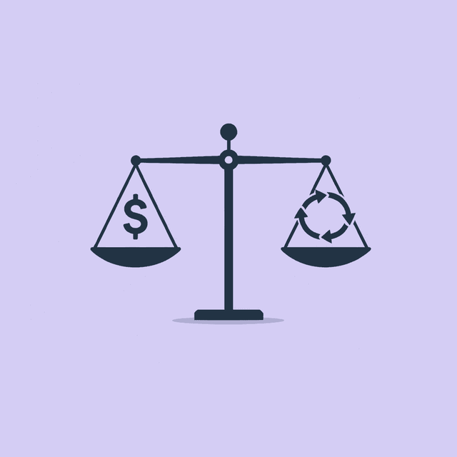 Balance scale showing trade-off: better access and lower cost on one side, less predictability on the other