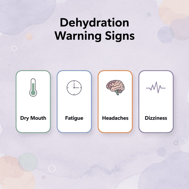 Infographic showing four warning signs of dehydration - How Much Water to Drink on GLP-1