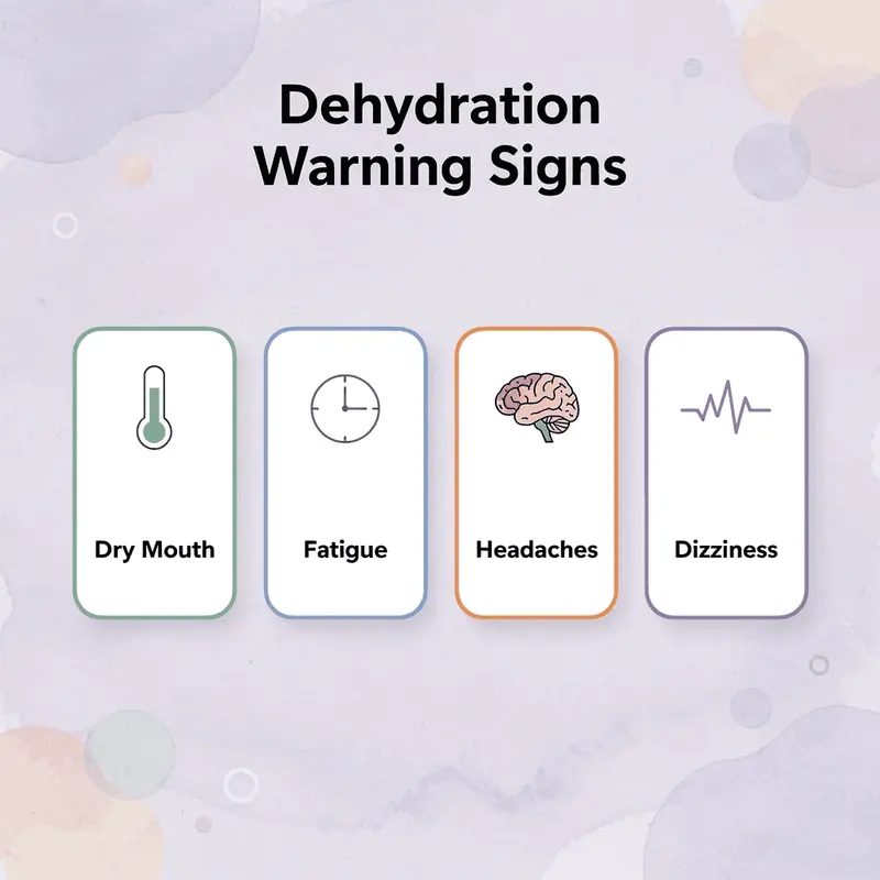 Infographic showing four warning signs of dehydration - How Much Water to Drink on GLP-1