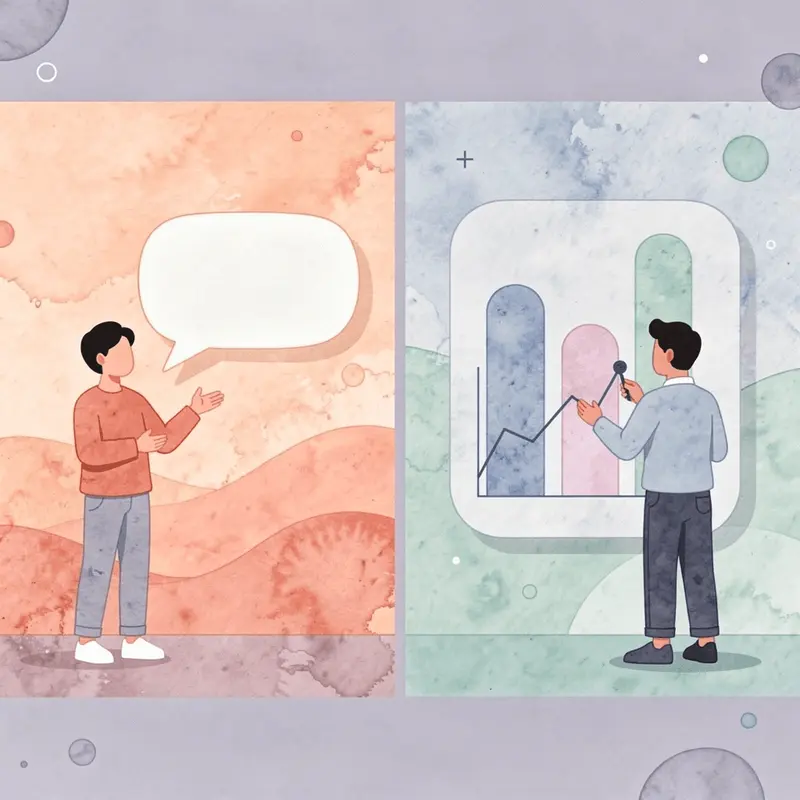 Split scene illustration contrasting laboratory research with human clinical practice