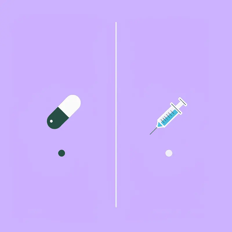 Side-by-side comparison of pill form versus injectable semaglutide