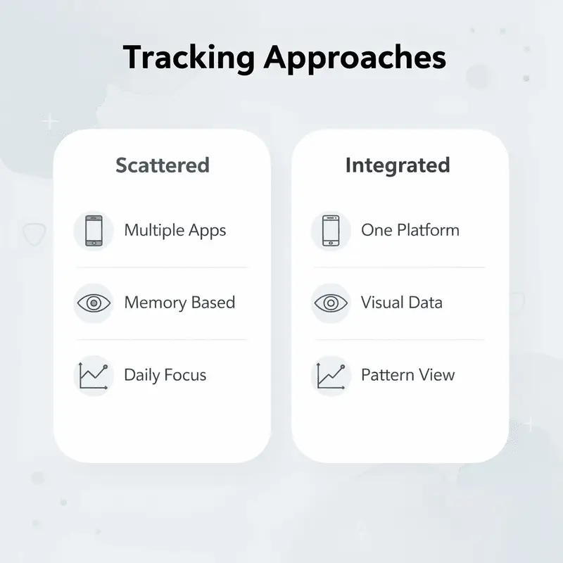 Comparison chart showing scattered vs integrated tracking approaches