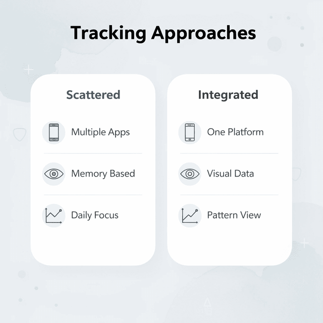 Comparison chart showing scattered vs integrated tracking approaches