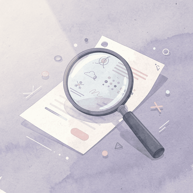 Magnifying glass examining medication formulation quality and consistency